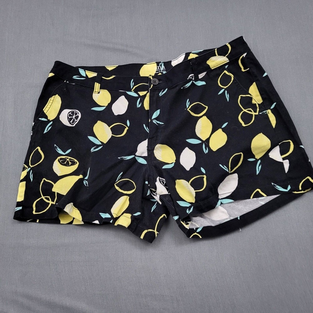 ana‎ A New Approach Women Black Lemon Print Twill Shorts Size 16 Fruit Summer